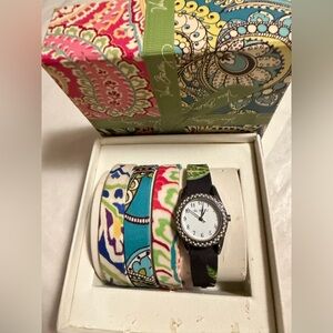 Vera Bradley Women's Patterned Watch Set - Black, Blue, Green